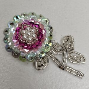 NEW Vintage Y2K Pearl Flower Pin Brooch Beaded Sequins Floral Pink 2.5"